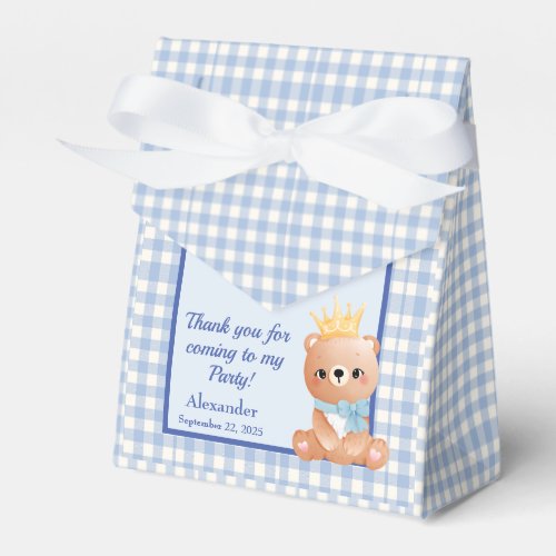 Baby Bear Blue Checker Birthday Party Favor Boxes