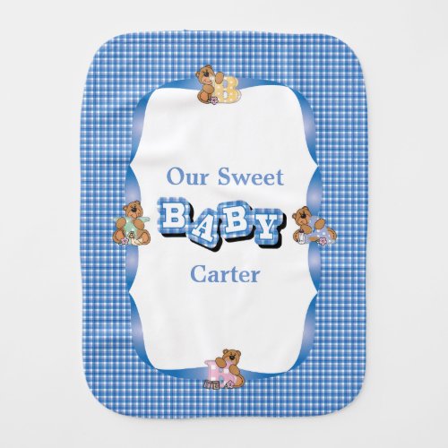 Baby Bear Blue Country Plaid  Baby Burp Cloth