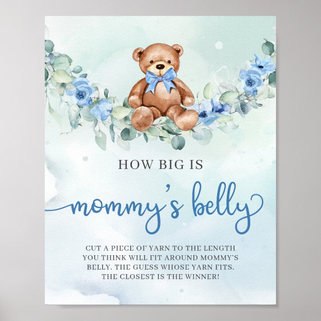 Baby bear blue floral How big Mommy's belly game Poster (Front)