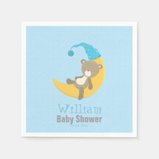 Baby Bear Blue Sleeping On The Moon II Napkins