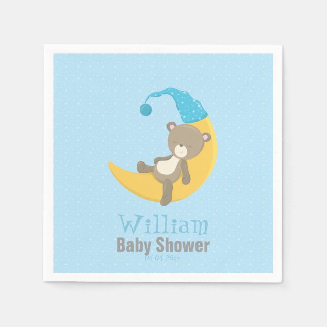 Baby Bear Blue Sleeping On The Moon II Napkins (Front)