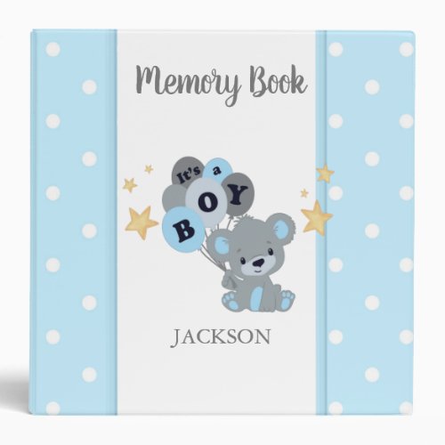 Baby Bear Blue White Its A Boy Memory Book 3 Ring Binder