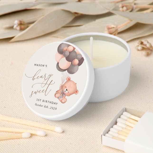 Baby Bear, Brown Balloons, First Birthday Mini Candle Favors (Insitu)