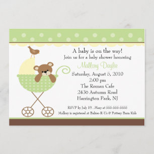 Baby  Bear Carriage Neutral Baby Shower Invitation
