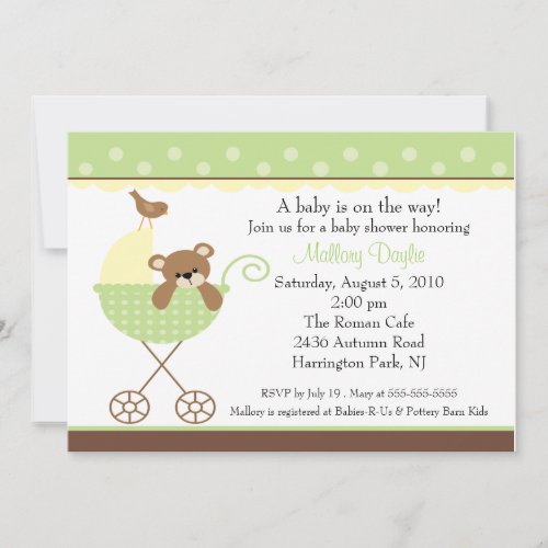 Baby  Bear Carriage Neutral Baby Shower Invitation