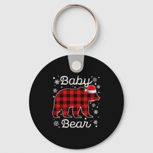 Baby Bear Christmas Pajamas Red Plaid Buffalo Fami Keychain