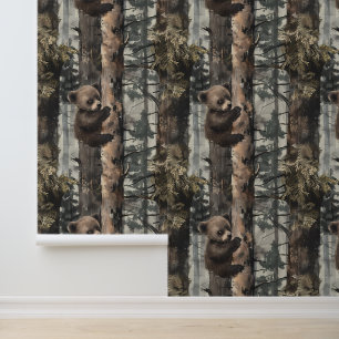 Baby Bear Climbing Tree Woodland Forest Wallpaper