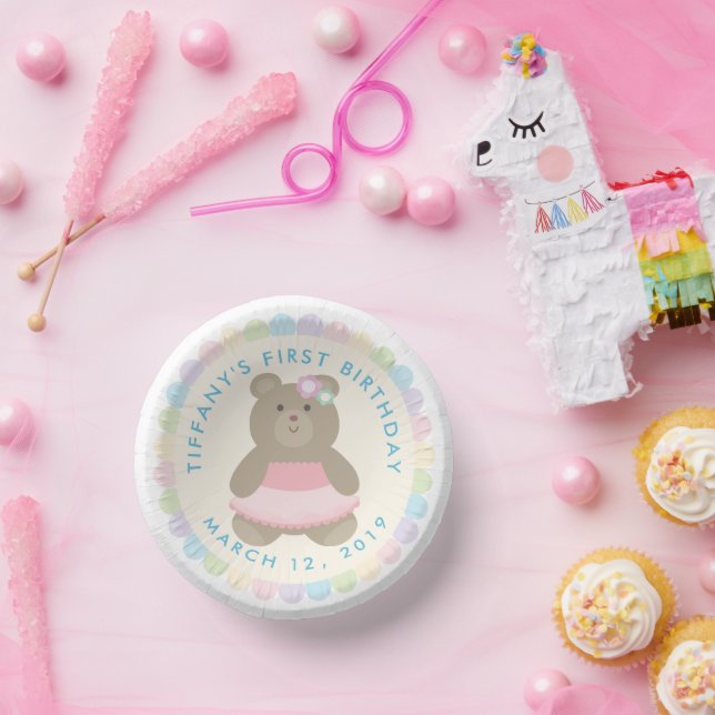 Baby Bear Cub Ballerina Girl First Birthday Party Paper Bowls (Party)