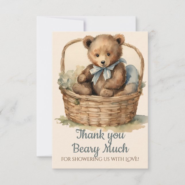 Baby Bear Cub Boys Baby Shower Thank You Card (Front)