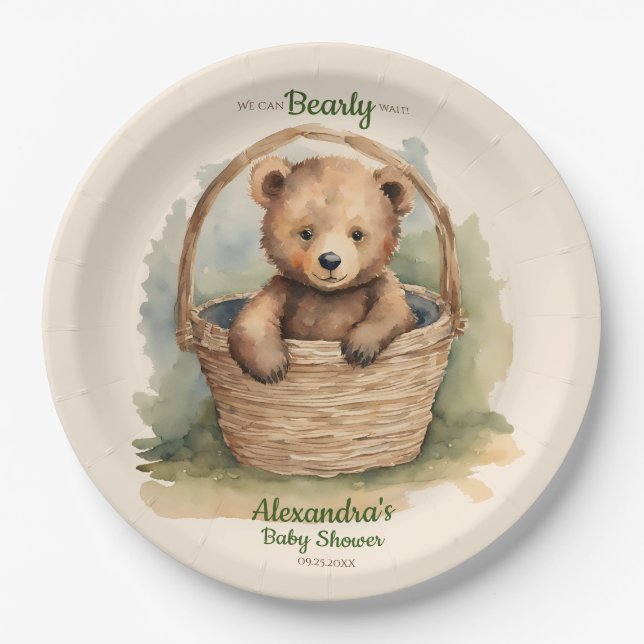 Baby Bear Cub Gender Neutral Baby Shower Paper Plates (Front)