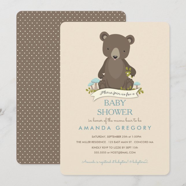 Baby Bear Cub Mama Bear Baby Shower Invitation (Front/Back)