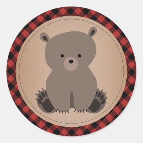 Baby Bear Cub Plaid Baby Shower Classic Round Sticker