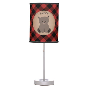 Baby Bear Cub Plaid Personalized Lamp