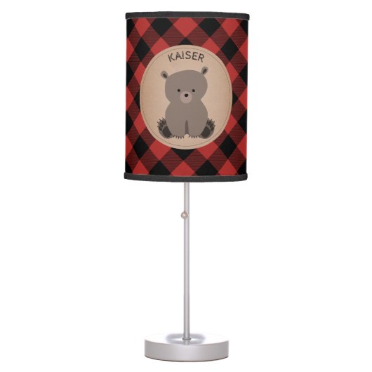 Baby Bear Cub Plaid Personalized Lamp (Front)