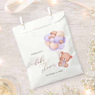 Baby Bear, Cute Bear, Purple Balloons, Baby Shower Favor Bag