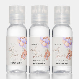 Baby Bear, Cute Bear, Purple Balloons, Baby Shower Hand Sanitizer