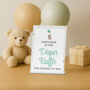 Baby Bear Cute Minimalist Blue Boy Shower Diaper Pedestal Sign