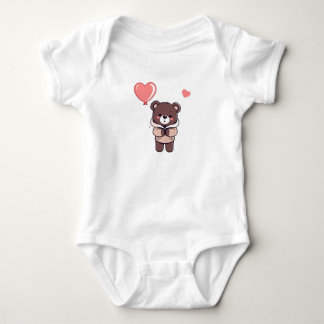 baby bear design holding heart shaped balloon  bodysuit