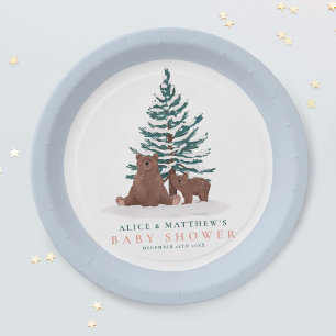 Baby Bear Evergreen Winter Baby Shower Paper Plates