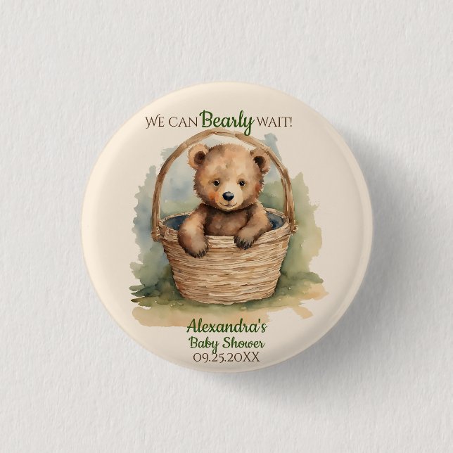 Baby Bear Gender Neutral Baby Shower Button (Front)