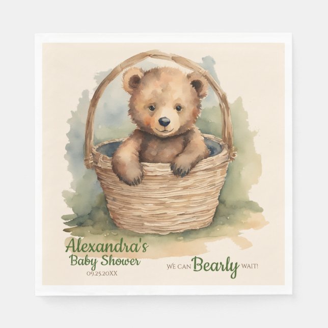 Baby Bear Gender Neutral Bearly Wait Baby Shower Napkins (Front)