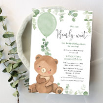 Baby bear gender neutral greenery baby shower invitation