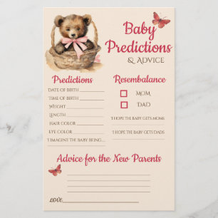 Baby Bear Girl Baby Predictions Advice Card