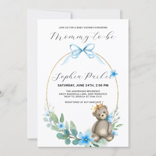 Baby Bear Gold Crown Baby Shower Invitation