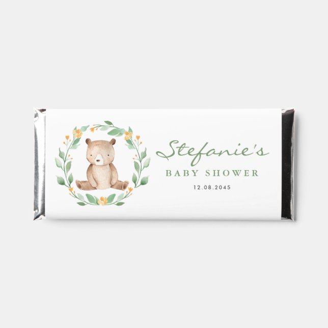 Baby Bear Greenery Wreath Baby Shower Thank You Hershey Bar Favors (Front)