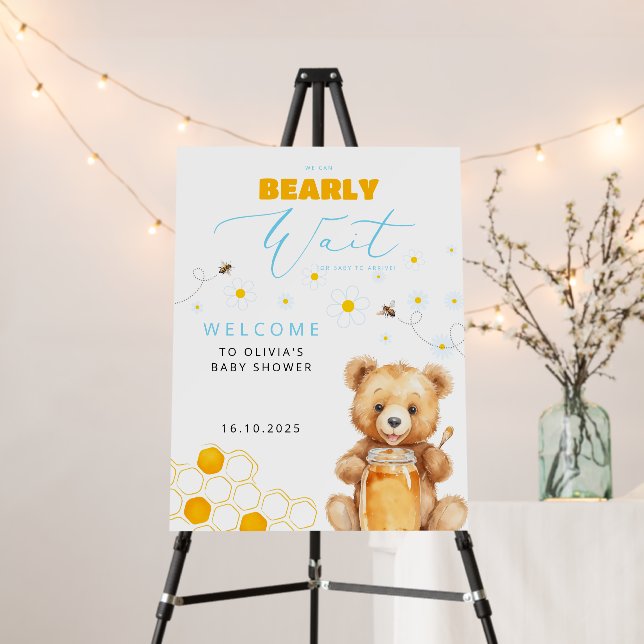 Baby Bear & Honey Girl, Boy Baby Shower Welcome Foam Board (In Situ (Stand))