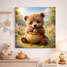 Baby Bear Hugging a Honey Pot