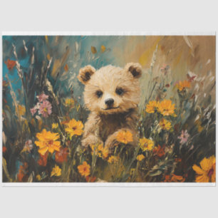 Baby Bear in a Wildflower Field Painting Decoupage Tissue Paper
