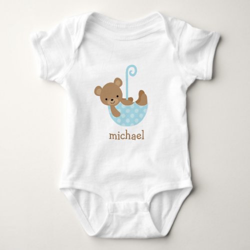 Baby Bear in Blue Umbrella Personalized Baby Bodysuit