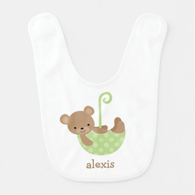 Baby Bear in Green Umbrella Bib (Front)