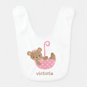 Baby Bear in Pink Umbrella Bib