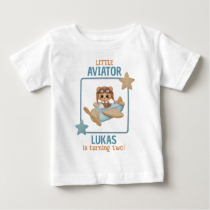 Baby Bear Little Aviator Boy Birthday White Baby T-Shirt