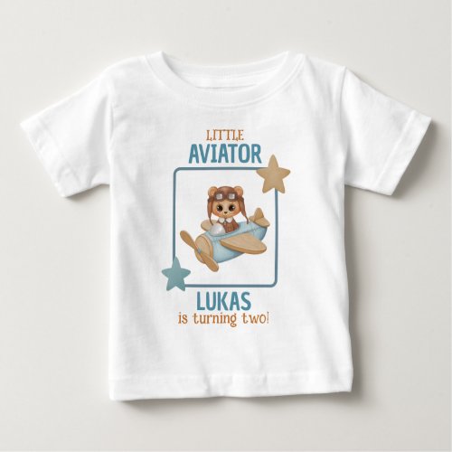 Baby Bear Little Aviator Boy Birthday White Baby T_Shirt