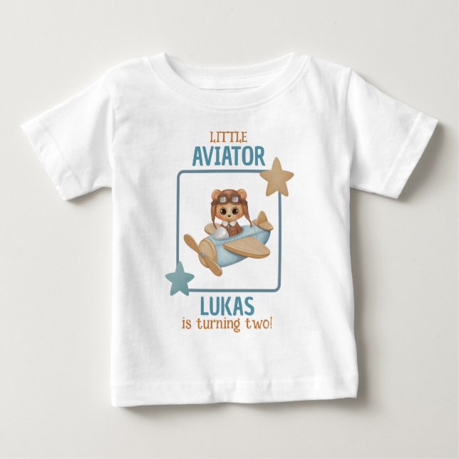 Baby Bear Little Aviator Boy Birthday White T-Shirt (Front)