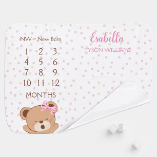 Baby Bear Milestone Baby Blanket for Girl