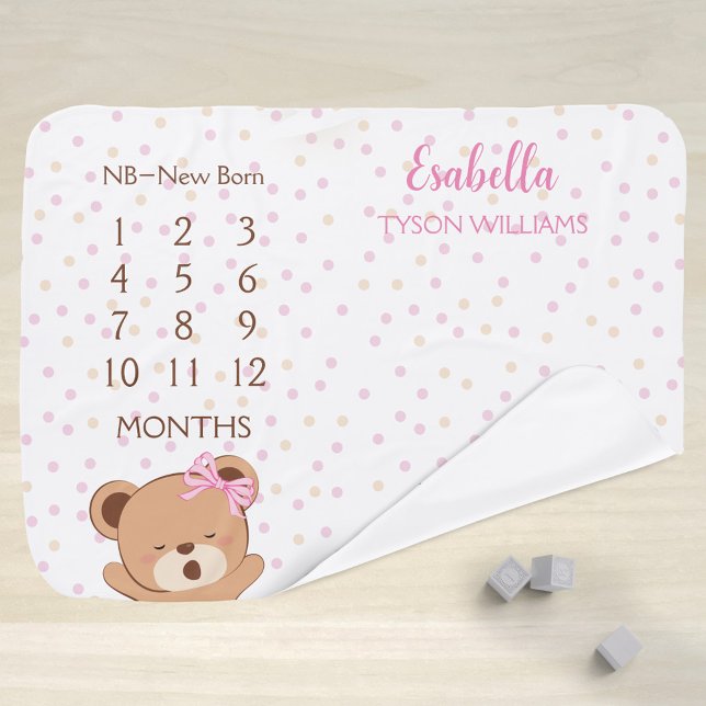 Baby Bear Milestone Baby Blanket for Girl (Creator Uploaded)