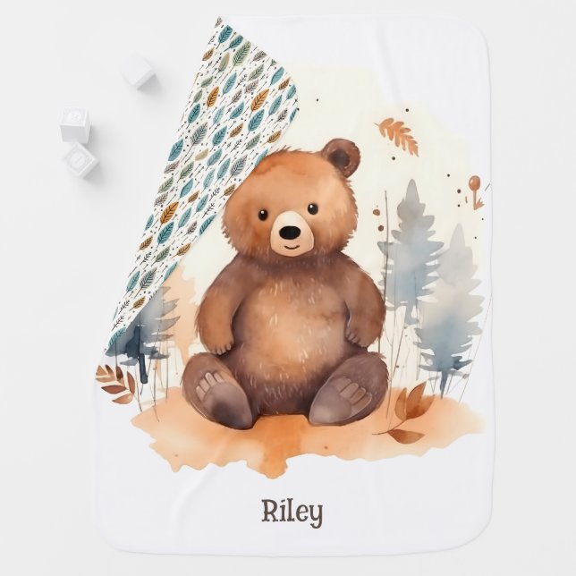 Baby Bear Monogram Blanket (In Situ)