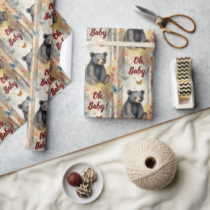 Baby Bear Oh Baby Gender Neutral Baby Shower Wrapping Paper