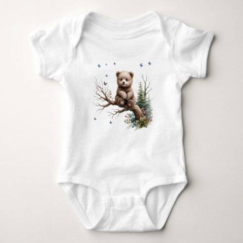 Baby Bear on a log Baby Bodysuit