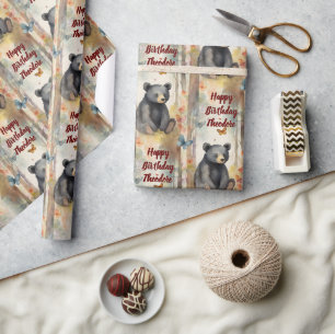 Baby Bear Personalized Neutral Birthday Wrapping Paper