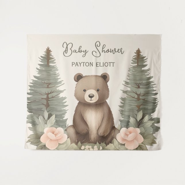 Baby Bear Pine Trees Tapestry (Front (Horizontal))