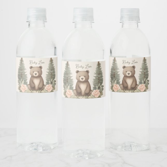 Baby Bear Pine Trees Water Bottle Label (Bottles)