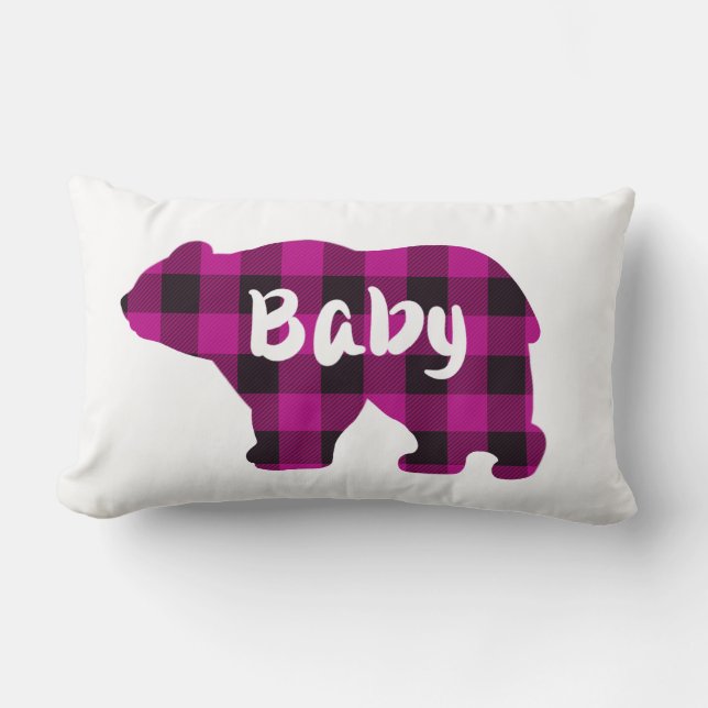 Baby Bear Pink and  Black Country plaid Lumbar Pillow (Front)