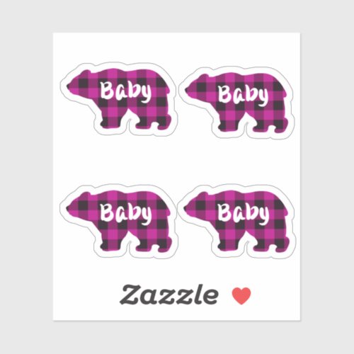 Baby Bear _ pink and Black Country plaid Sticker