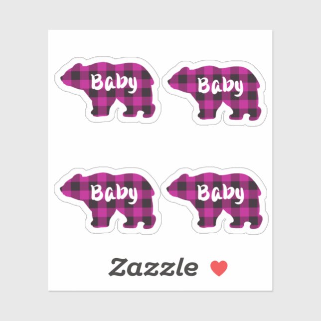 Baby Bear - pink and Black Country plaid Sticker (Sheet)