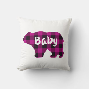 Baby Bear Pink and Black Country plaid Throw Pillow